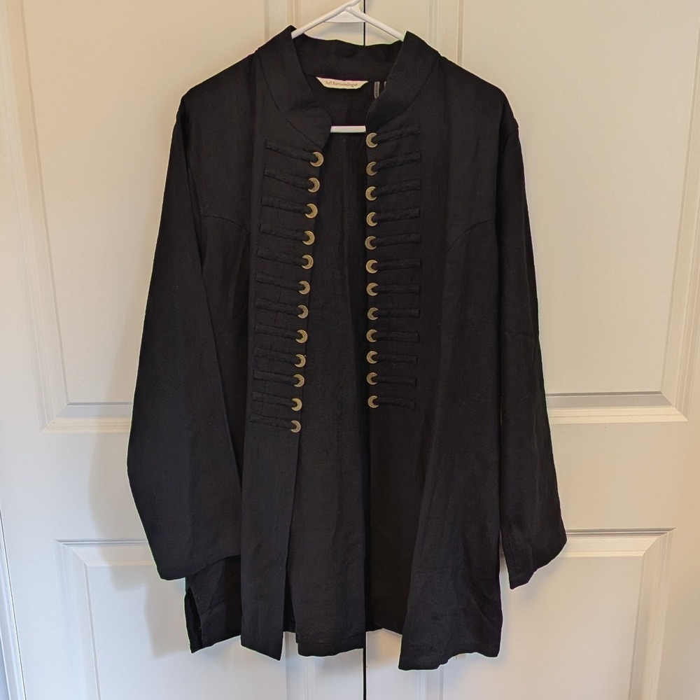 Soft Surroundings Black Size 1X 100% Ramie Military Coin‎ Tunic Jacket Steampunk